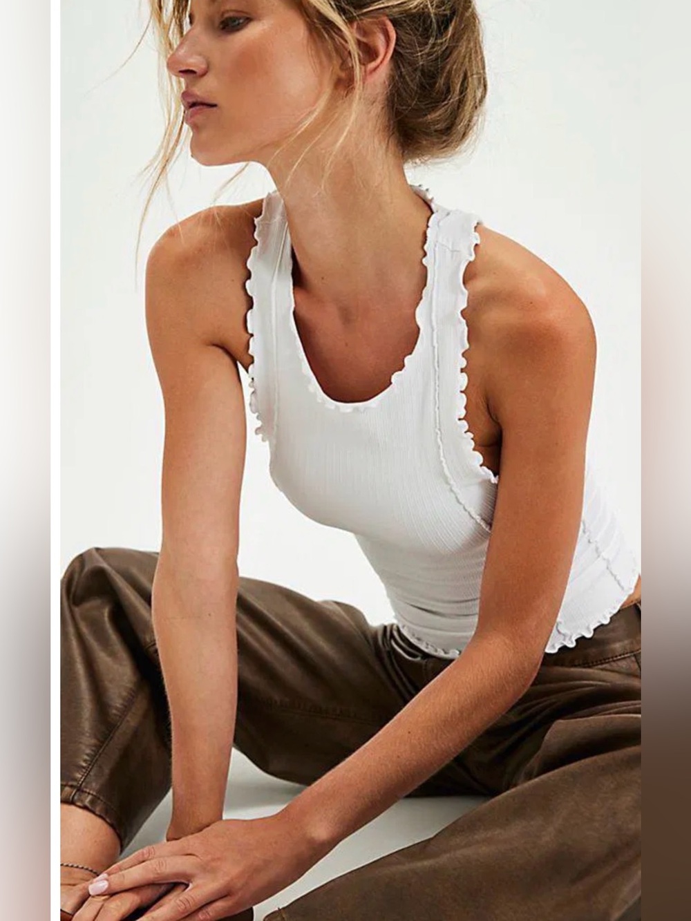 Free People Better This Way Ribbed Scallop-Edge Tank NWT